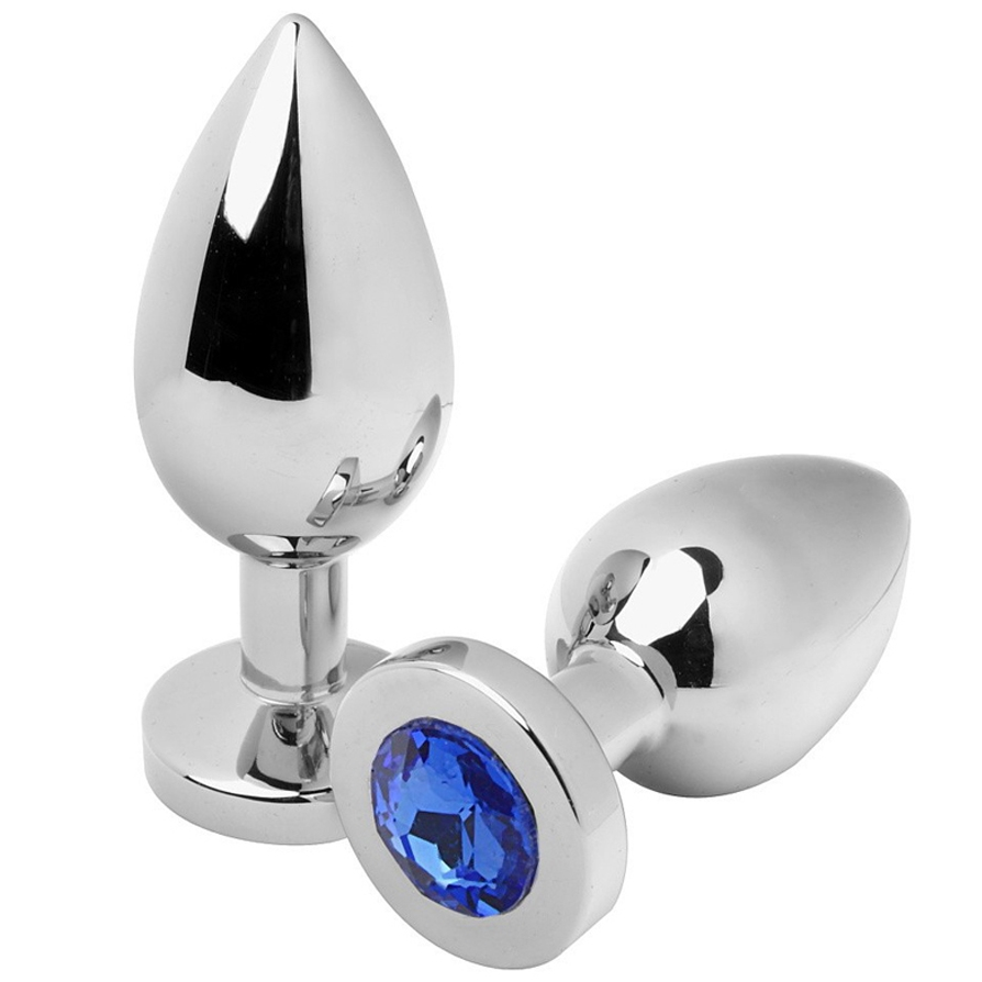 Metal Hard Anal Plug Diamond Blue Small 5.71Cm