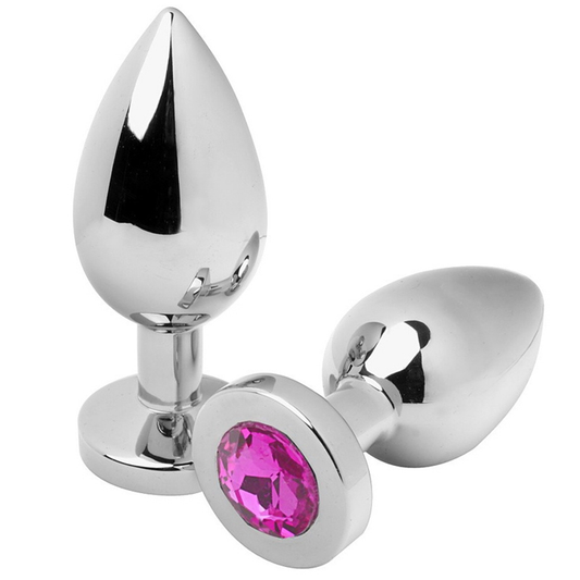 Metal Hard Anal Plug Diamond Pink Medium 7.62Cm