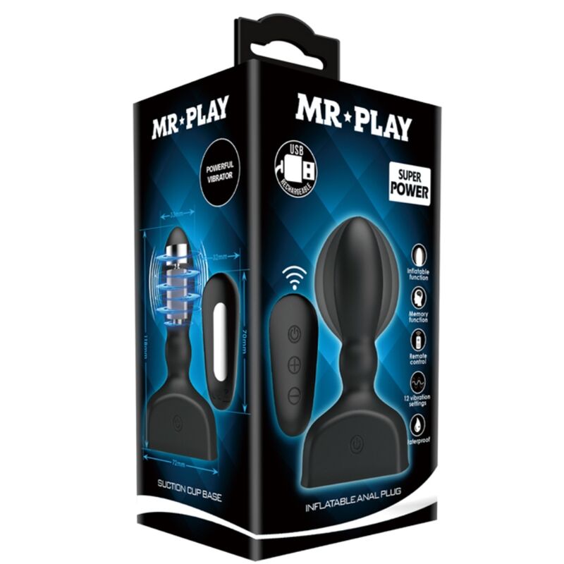 Mr Play Black Inflatable Anal Plug Remote Control