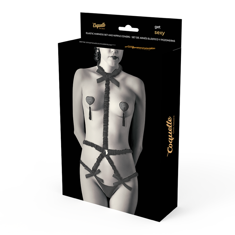 Coquette Accessories Coquette Chic Desire - Elastic Harness Set And Nipple Covers Black