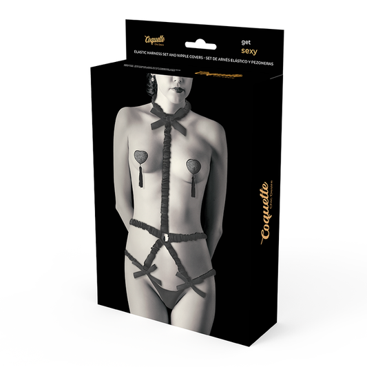 Coquette Accessories Coquette Chic Desire - Elastic Harness Set And Nipple Covers Black