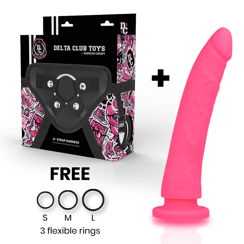 Deltaclub Delta Club - Toys Harness + Dong Pink Silicone 20 Cm -O- 4 Cm