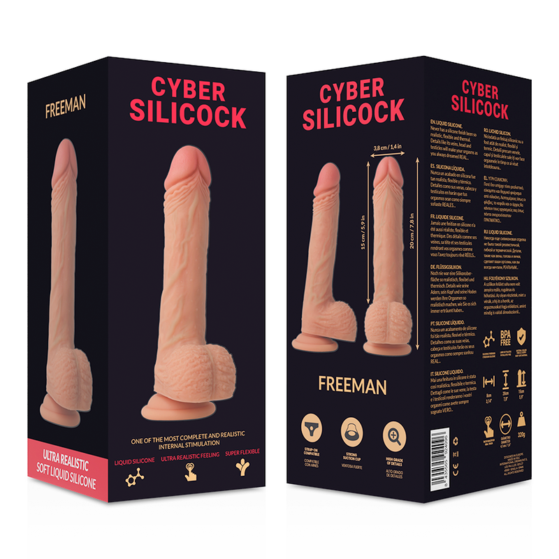 Cyber Silicock Strap-On Freeman Liquid Silicone With 3 Rings Free 20 Cm -O- 3.8 Cm